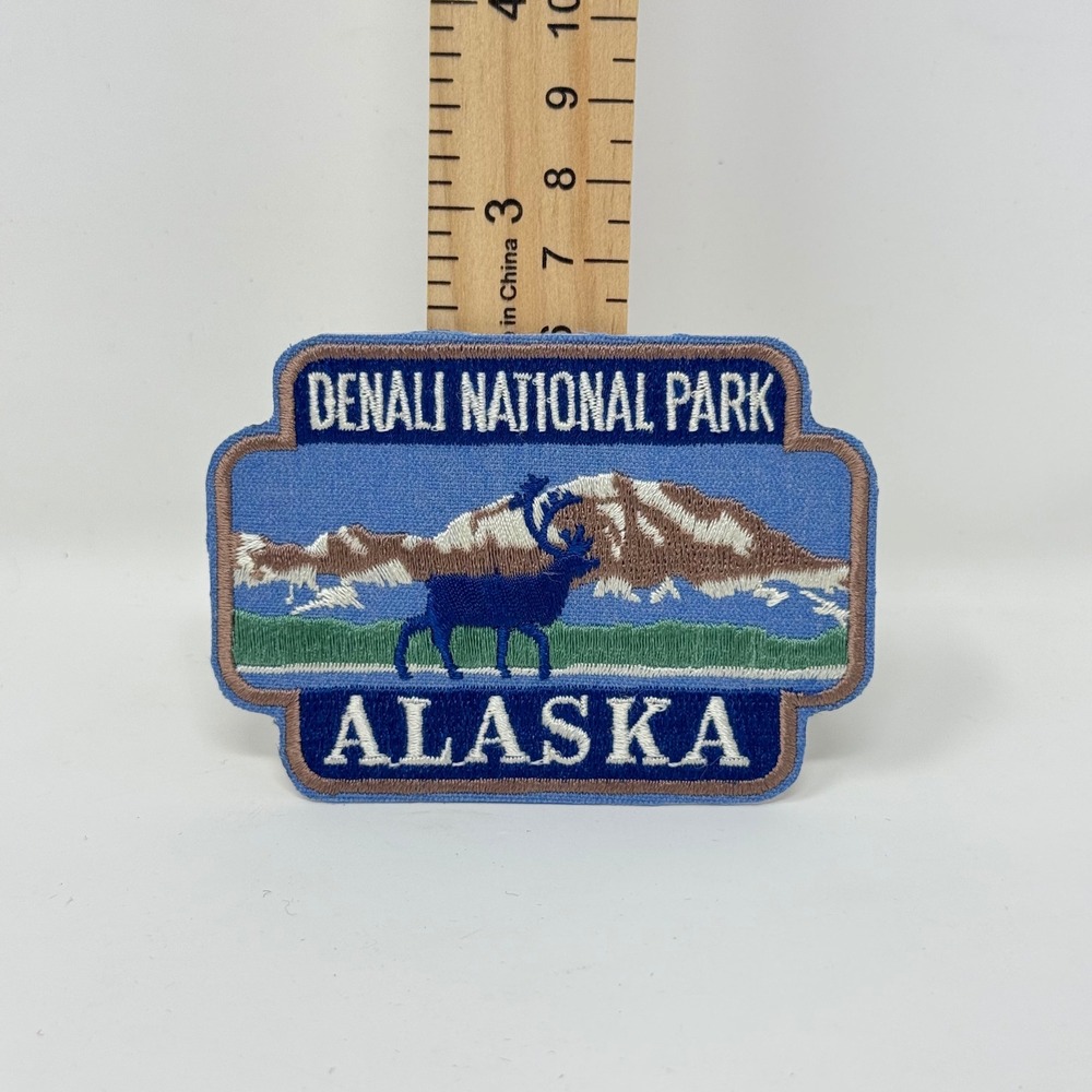 Denali National Park Alaska Souvenir Patch Caribou Mountain Embroidered Blue